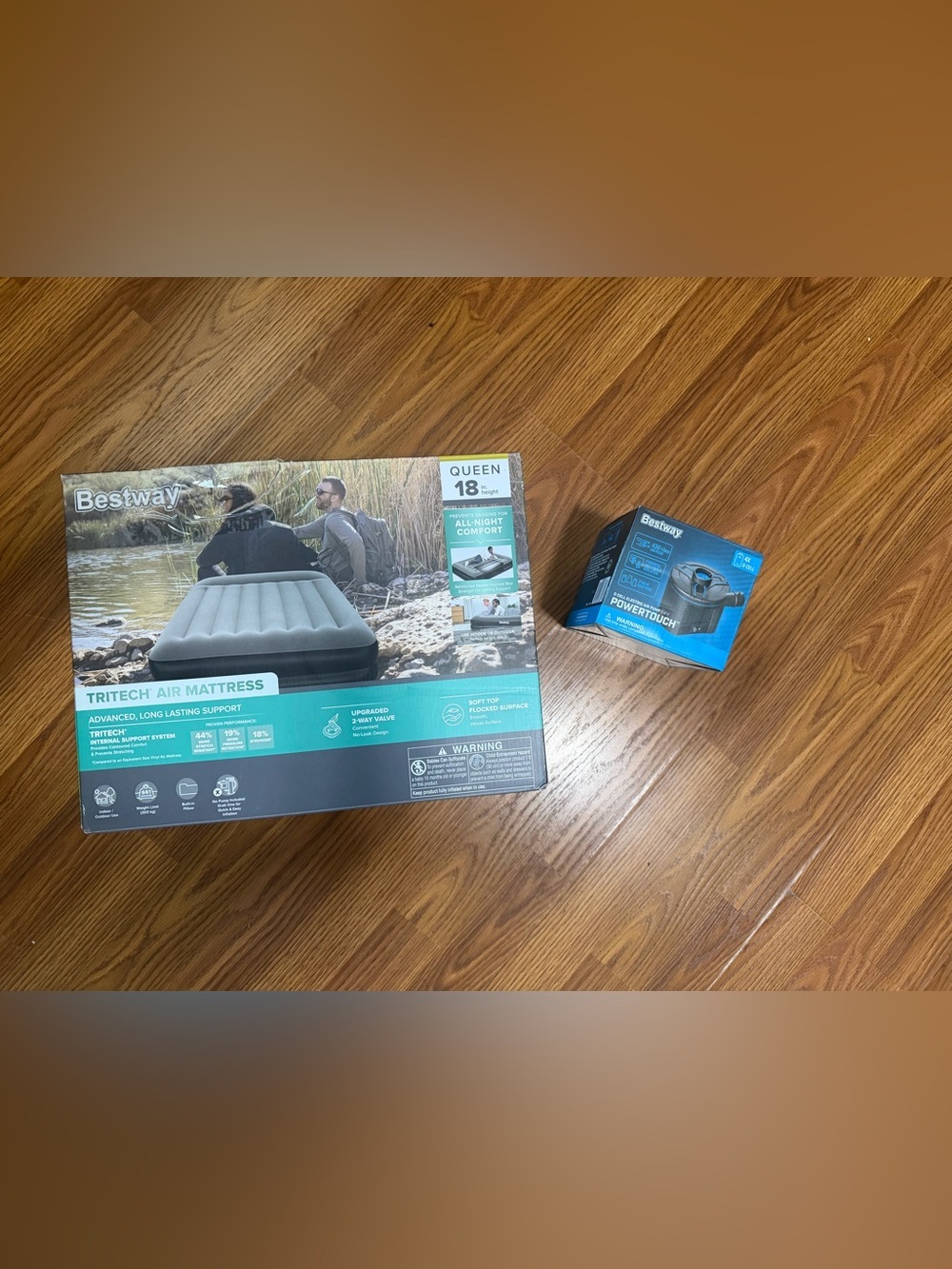 NEW Bestway Bundle Tritech Queen Air Mattress, & PowerTouch Electric Air Pump